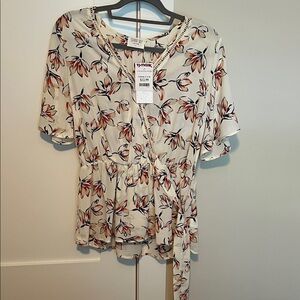 Sienna Sky Cream Floral Blouse with Tie Waist